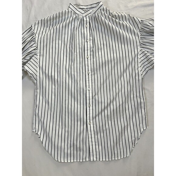 Ralph Lauren Black Label Striped Tunic Collarless Blouse Puffy Sleeves | Size 10 - Picture 6 of 15